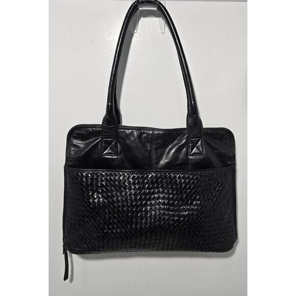 latico Other - Latico Black Leather Business Tote Briefcase Laptop Case Organizer Woven Pocket